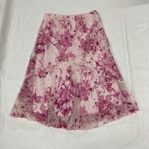 Amy Byer Pink Purple Floral Mesh Glitter Midi Skirt Girls Large 12-14 Y2K Style